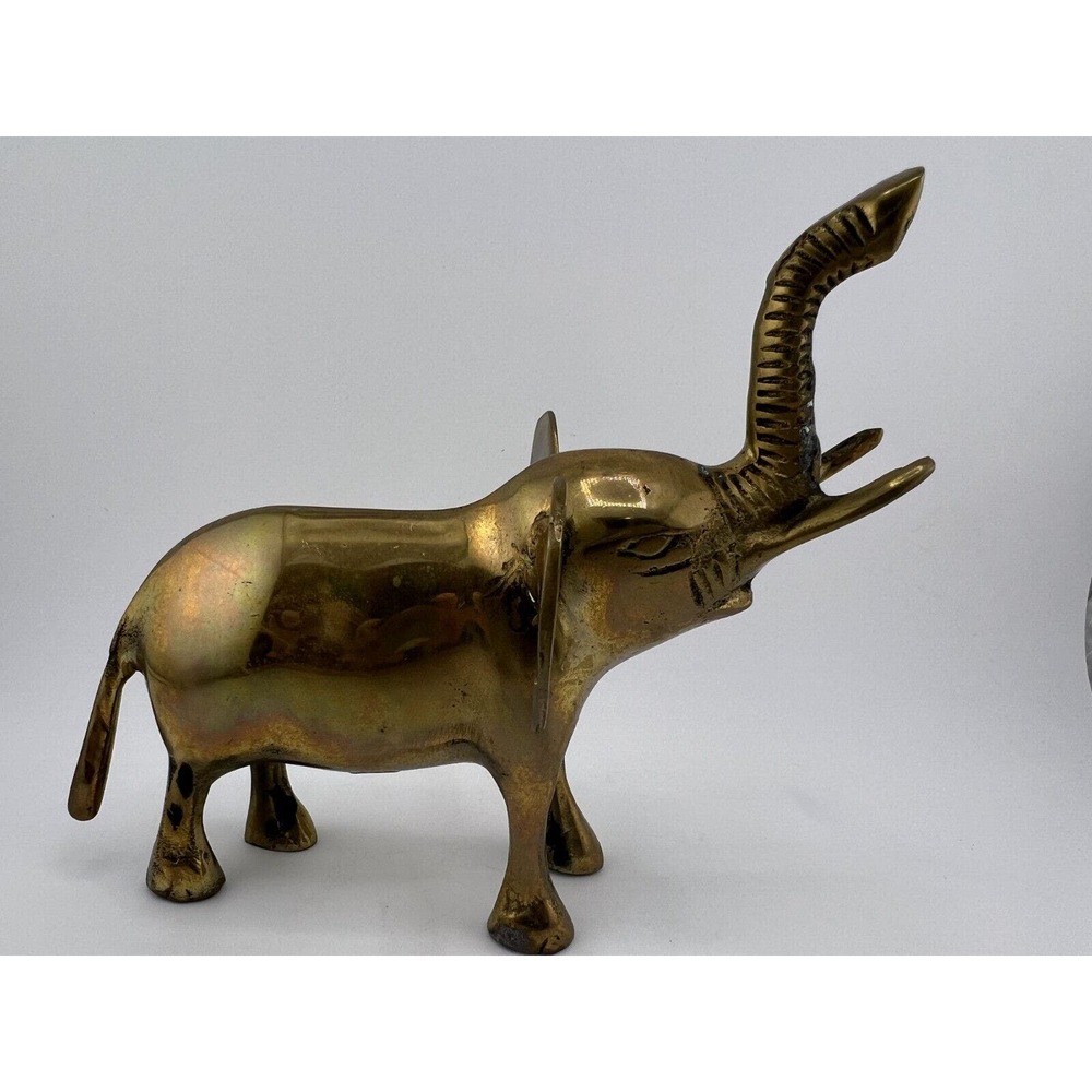 Vintage Trunk Up Standing Brass Elephant Sculpture Animal Figurine 5" Tall